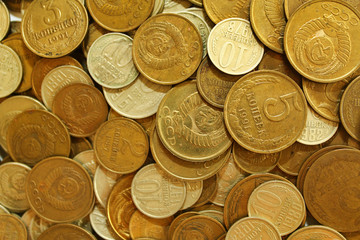 Soviet union coins close-up background