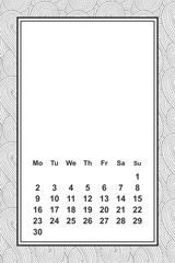 Vector template calendar for month 2 0 1 8. Hand drawn lettering quote for calendar design