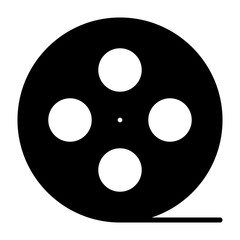 Film reel silhouette icon. Cinema production symbol. Vector illustration