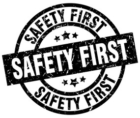 safety first round grunge black stamp