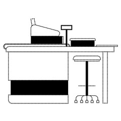 supermarket paypoint with cash register in black dotted silhouette