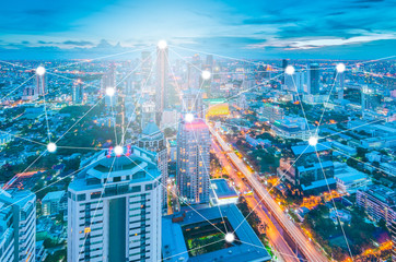 Bangkok night cityscape with modern buildings