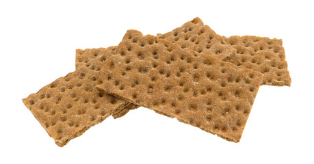 A group of sourdough whole grain crispbread crackers isolated on a white background.