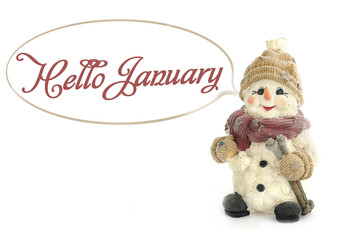 Christmas . Snowman standing in the snow, on a background of snow.