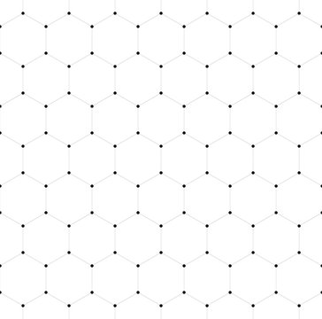 Abstract seamless pattern background. Hexagonal net of solid lines with dots in the cross points. Vector illustration.