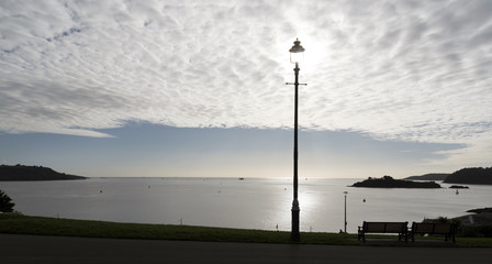 Plymouth Sound, Plymouth, Devon, England UK. October 2017. Plymouth Sound viewed  against the light...