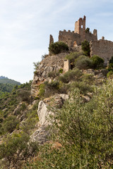 Fototapeta na wymiar Ruin av en borg på en bergstopp i nationalpark
