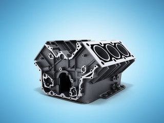 cylinder block from car with v6 engine 3d render on a blue background