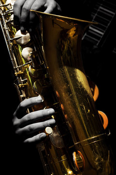 Saxophone Player Saxophonist Closeup Isolated On Black Background