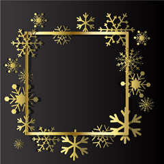 Gold Snowflakes on black background. Winter Holidays banner.