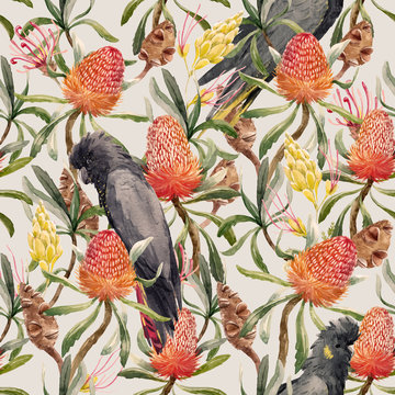 Watercolor tropical australian vector pattern