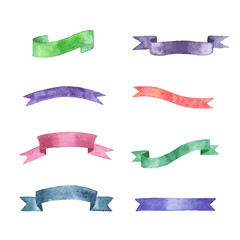 Set of vector watercolor ribbons. Hand drawn sings for text.