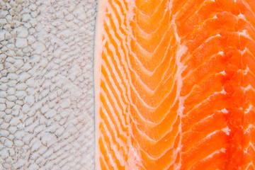 fresh salmon fillet and Salmon skin texture background