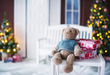 Christmas ornaments and Christmas trees. Colorful stars and more.