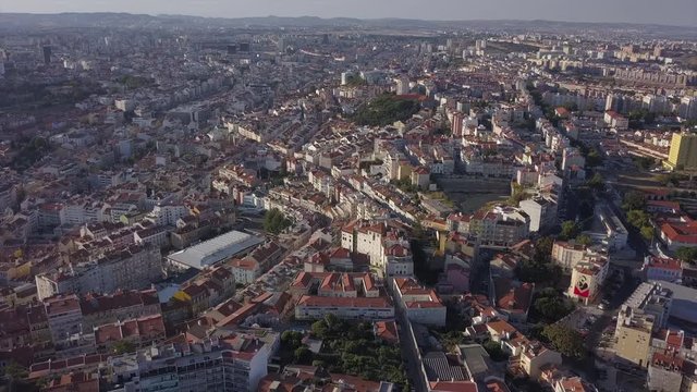 sunny evening lisbon city aerial panorama 4k portugal
