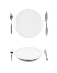 White plates with fork and knife
