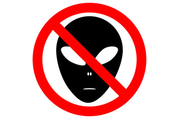 NO ALIENS ALLOWED sign. Humanoid face silhouette isolated. Vector.