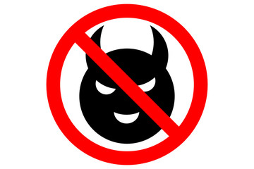 NO DEMONS ALLOWED sign. Devil face silhouette isolated. Vector.