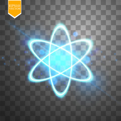 Shining atom scheme. Isolated on black transparent background. Vector illustration,
