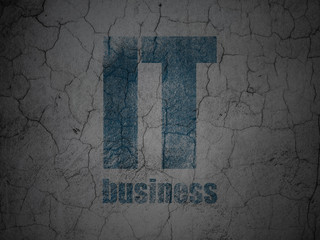 Business concept: Blue IT Business on grunge textured concrete wall background