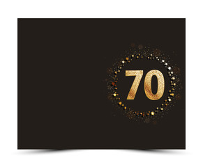 70 years anniversary decorated greeting / invitation card template with golden elements.