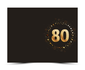 80 years anniversary decorated greeting / invitation card template with golden elements.