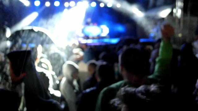 Crowd Partying At Live Music Concert In Rain Slow Motion