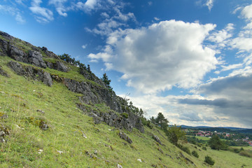 HDR image of rock cliffs at Schanzberg near Unterwiesenacker, Upper Palatinate, Germany