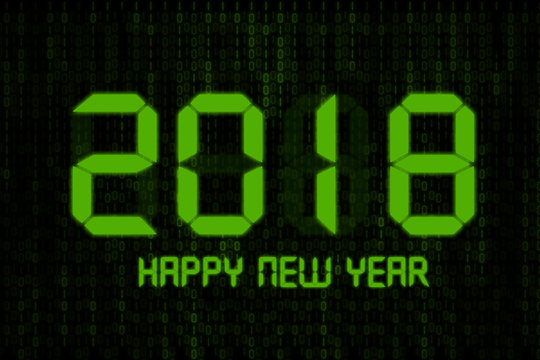 Digital text 2018 happy new year with binary background