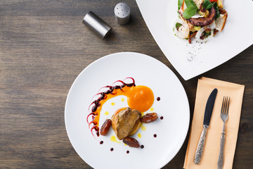 Roasted goose liver with date fruit and apple