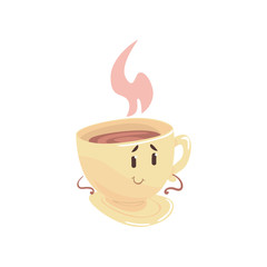 Tea cup cartoon character, element for menu of cafe, restaurant, kids food, vector Illustration