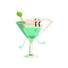 Funny cocktail cartoon character, element for menu of cafe, restaurant, kids food, vector Illustration
