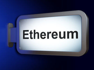 Blockchain concept: Ethereum on advertising billboard background, 3D rendering