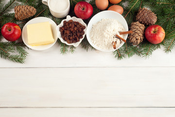 set of ingredients for Apple pie on a white background. Copy space. Top view. Flat lay