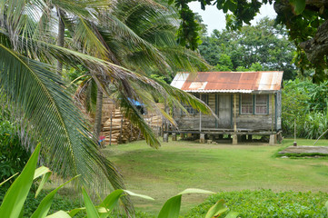 Traditional wooden house of Creole people living on the Caribbean coast of Nicaragua. Great Corn Island. Central America