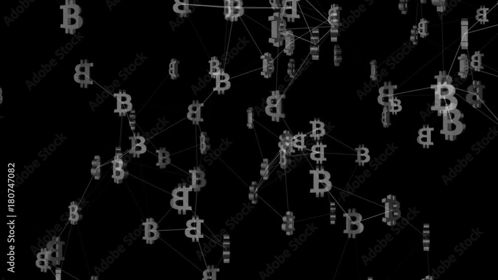 Poster the functioning of the world bitcoin bitcoin system.cinematic background.3d animation. seamless loop