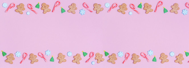 Christmas sweet treats pattern background. Flat lay holiday concept