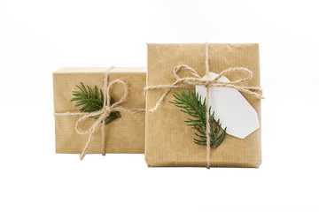 Fototapeta na wymiar Gift box wrapped craft paper on the isolation background