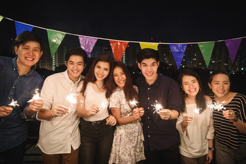 Young group of asian people party