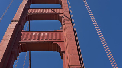 Art Deco details of south tower of the iconic Golden Gate Bridge, seen from the walkway, San Francisco, California, USA