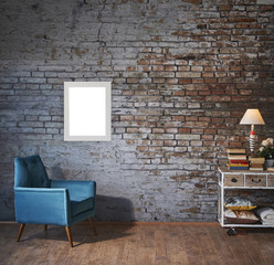 modern home interior decoration with brick wall background