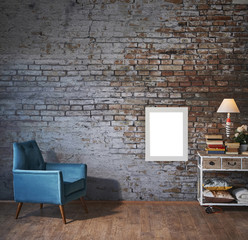 brick wall decoration sofa and chest of drawers with frame style