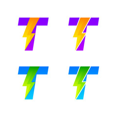 Letter T logotype set with Thunder Electric logo, Energy, Power, Flash, Lighting Bolt colorful concept for your Corporate identity vector design template