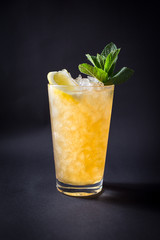 Fresh coctail drink on black background