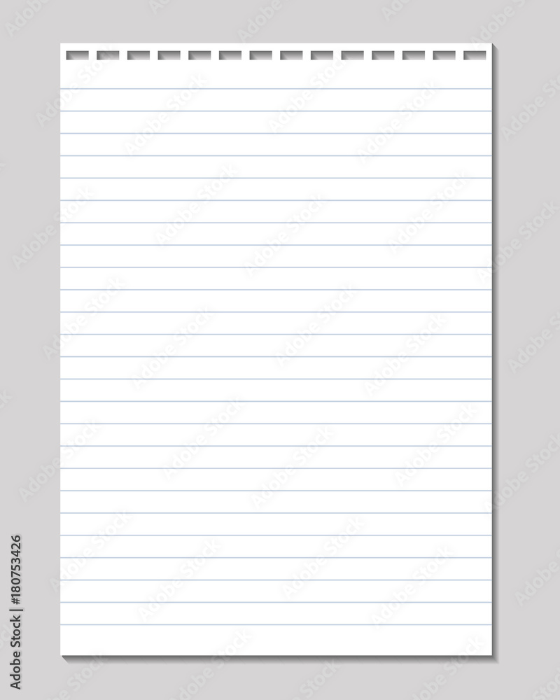 Poster vector sheet of lined paper with holes for binding isolated