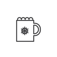 Chocolate mug with snowflake line icon, outline vector sign, linear style pictogram isolated on white. Cup of hot drink symbol, logo illustration. Editable stroke