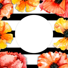 Frame Poppy Flower Watercolor Pattern 