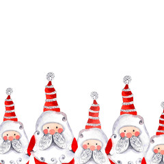 Watercolor Christmas background with Santa Claus,.  