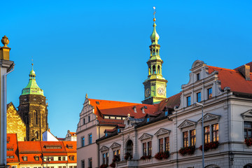 Wunderschöne Hausfassaden in der historischen Altstadt von Pirna, Martplatz