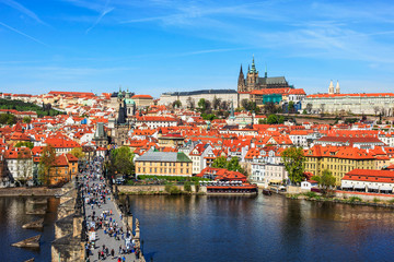 View of Mala Strana,  Charles bridge and Prague castle from Old 